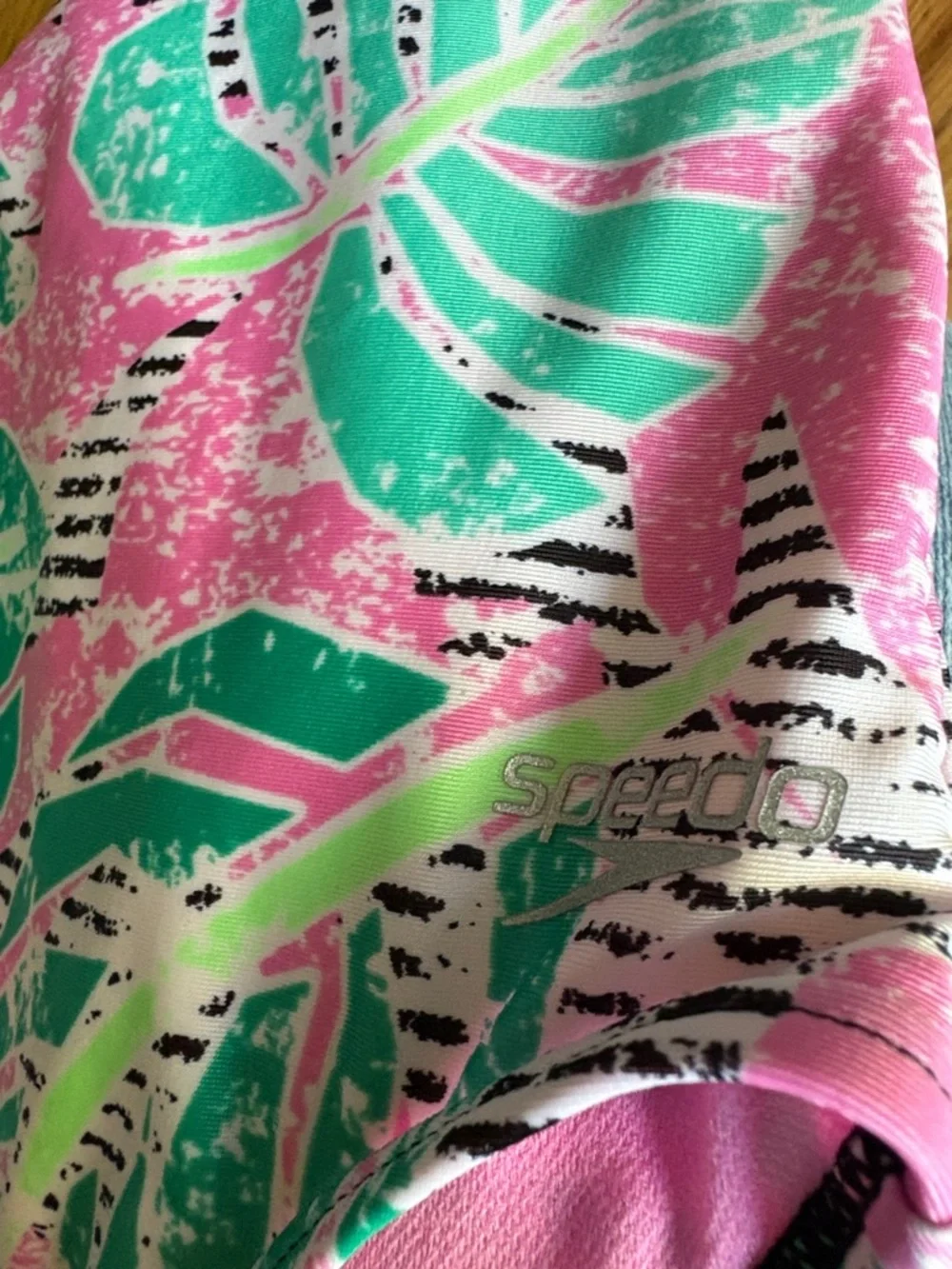 Speedo 2T One-Piece Swim Suit in Pink & Green Leaf Print